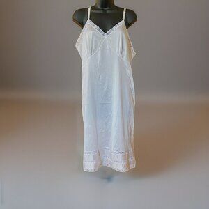 Vintage Coquette Dawn to Dusk  1970s Dress Slip Cream Lace Trim Adjustable Strap